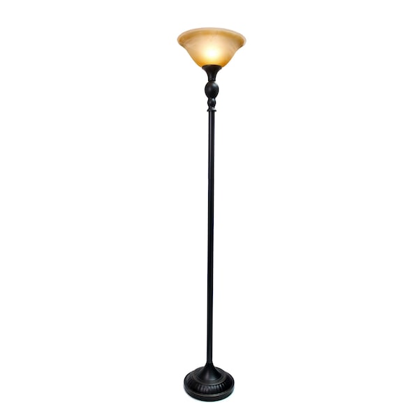 1 Light Floor Lamp With Marbelized Amber Shade, Restoration Bronze